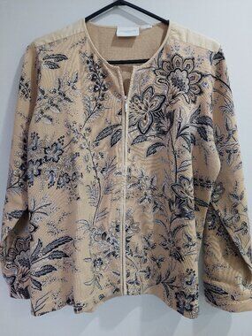 Vintage Liz Claiborne Lizsport line Size L Zip-up Cardigan Knit Botanical